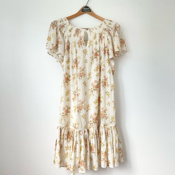 Rebecca Taylor la vie white floral dress romantic roses slip on flared large - Picture 5 of 6